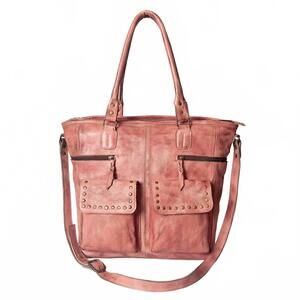 NEW NEVER MIND women's premium authentic full grain leather tote bag in dusty ro